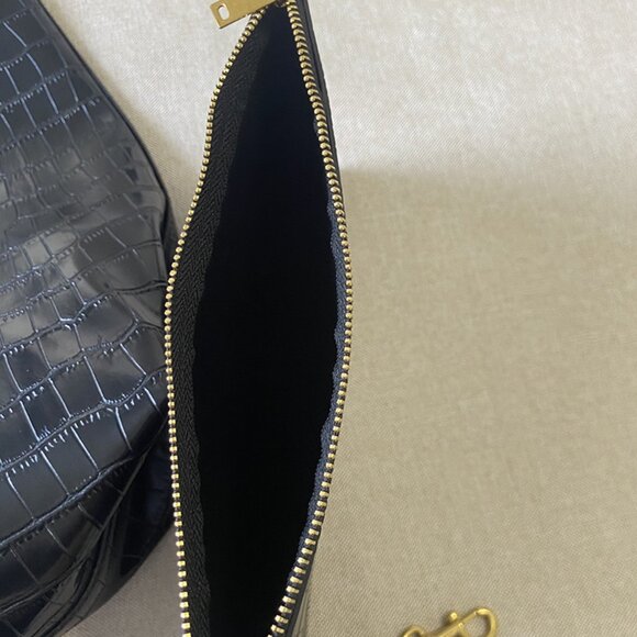 Black Crocodile-Embossed Tote Bag and Matching Pouch - Picture 5 of 9